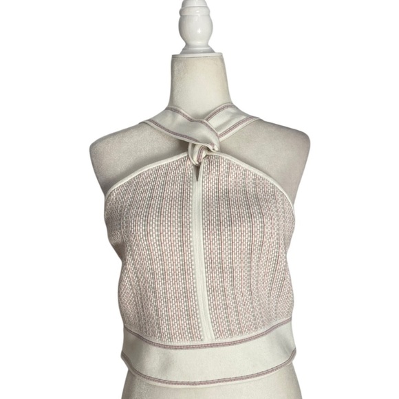Club Monaco Raeni Stretchy NWT Halter Top Knit Wide Straps Chandails White Pink - Picture 7 of 15